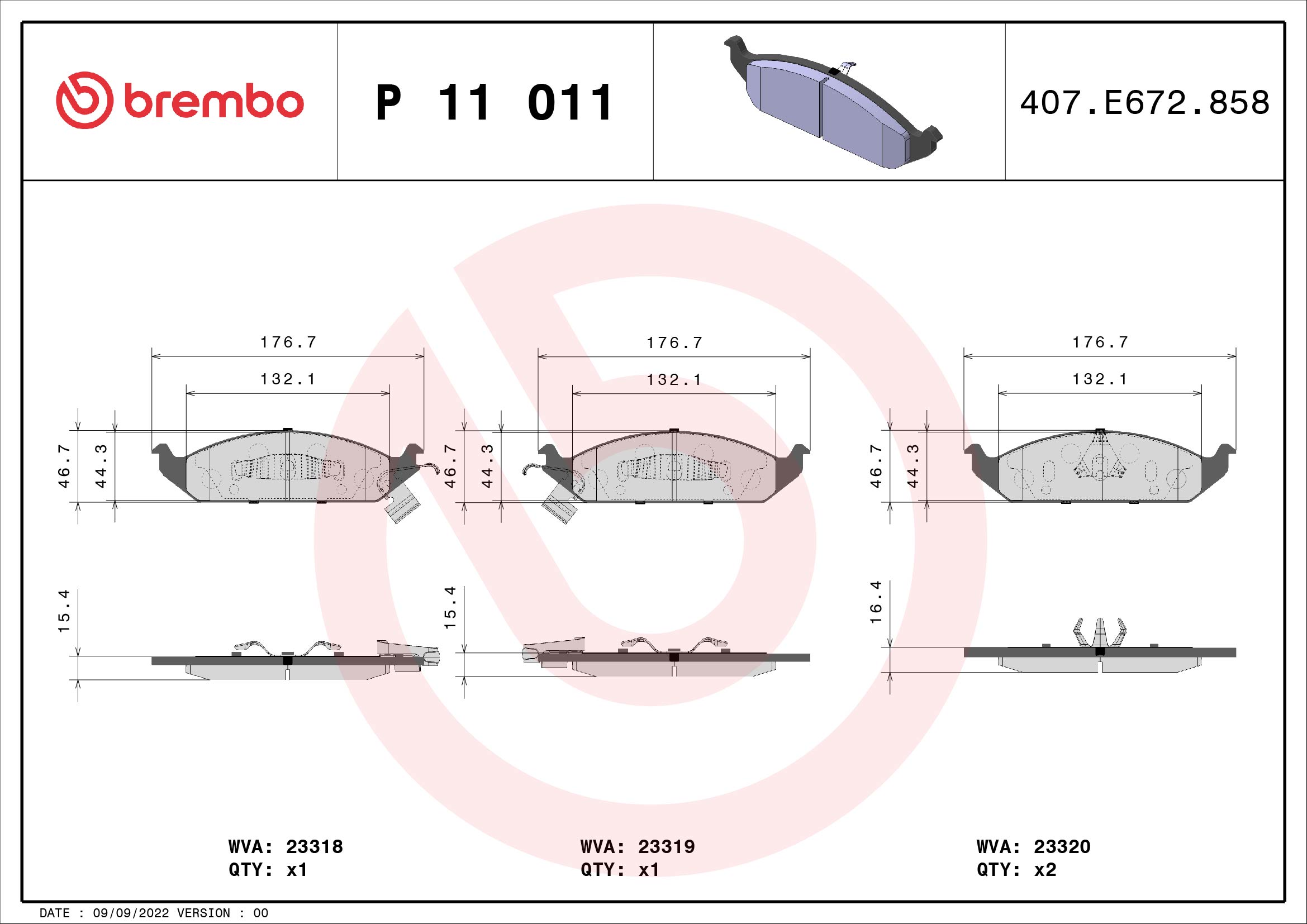 A.B.S. P 11 011 BREMBO Bremsbelagsatz, Scheibenbremse